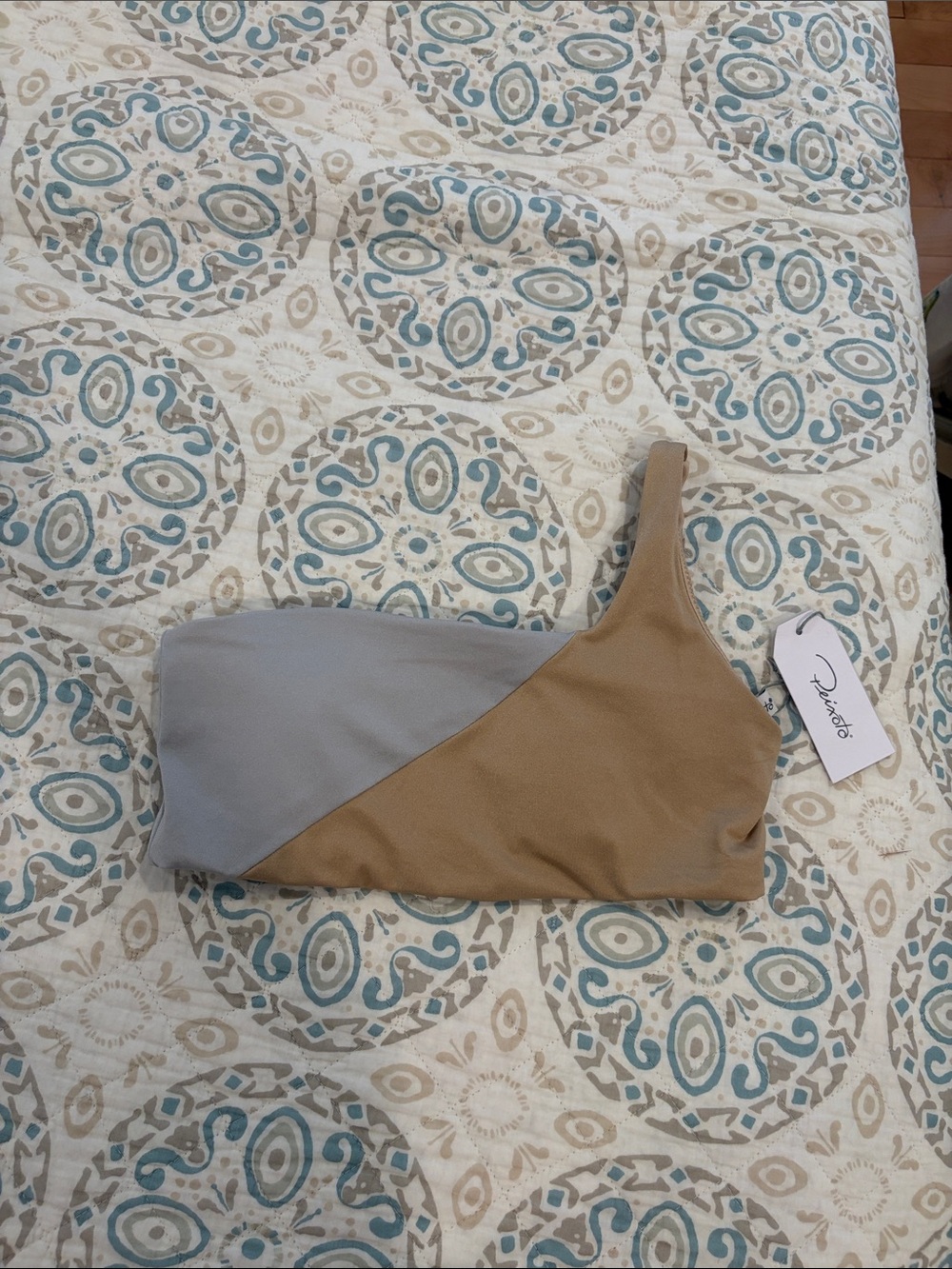 Gold and silver one shoulder bikini top size L- NWT